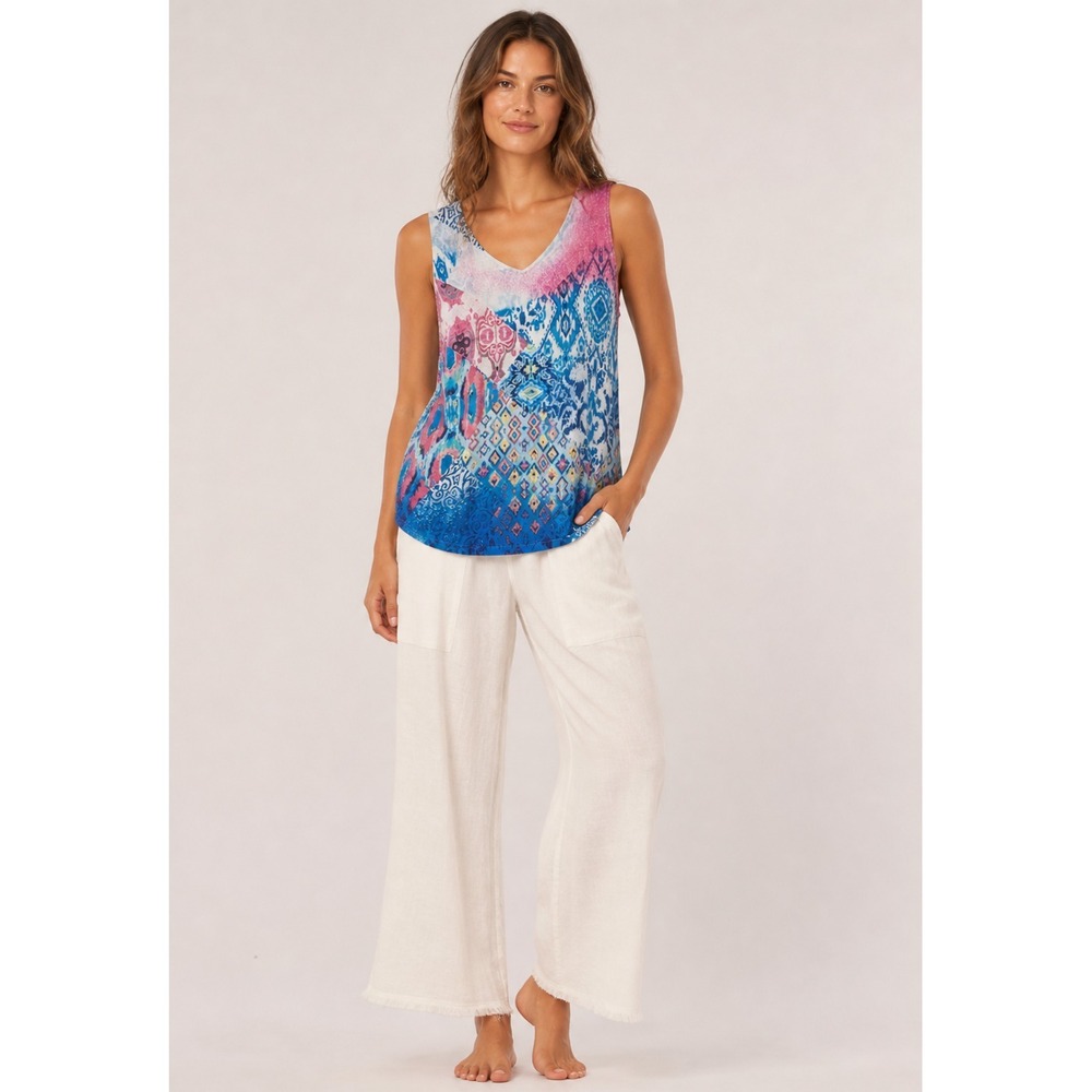 Chico's Southwest Tank Top Womens 2 Large 12 White Blue Pink‎ Cotton Blend Boho